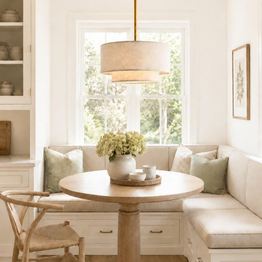 Elynx Farmhouse Linen Double Drum Pendant Light