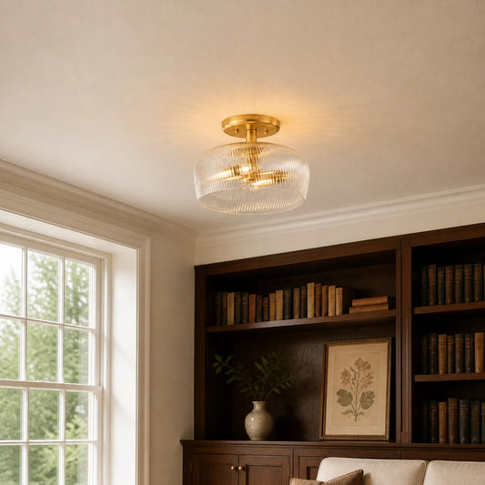 Vaelor Vintage Ribbed Glass Bowl Ceiling Light