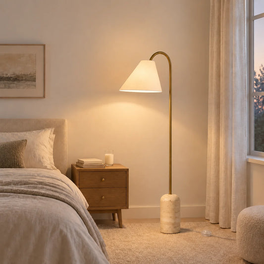 Cerid Modern Travertine Tapered Curved Floor Light