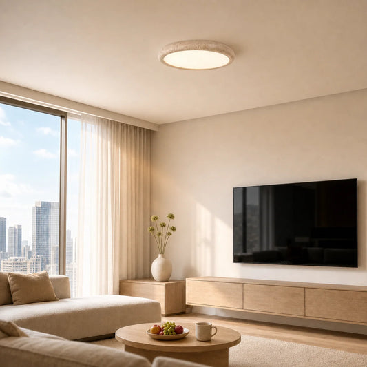 Auren Modern Travertine Acrylic Round Ceiling Light