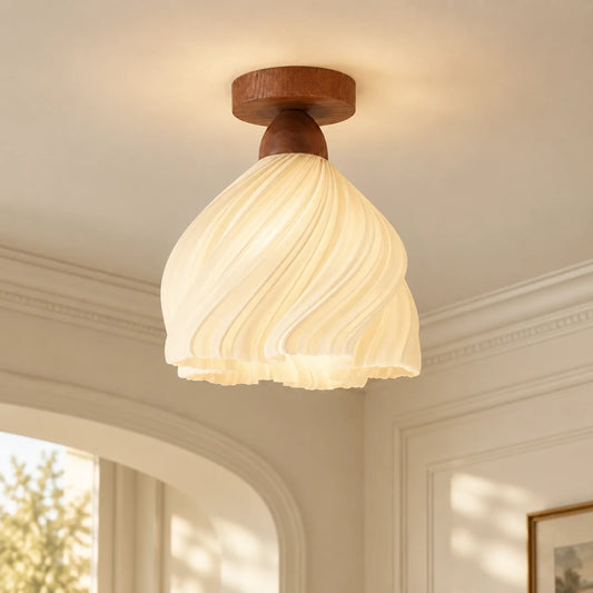 Yrja Walnut Pleated LED Flush Mount Ceiling Light
