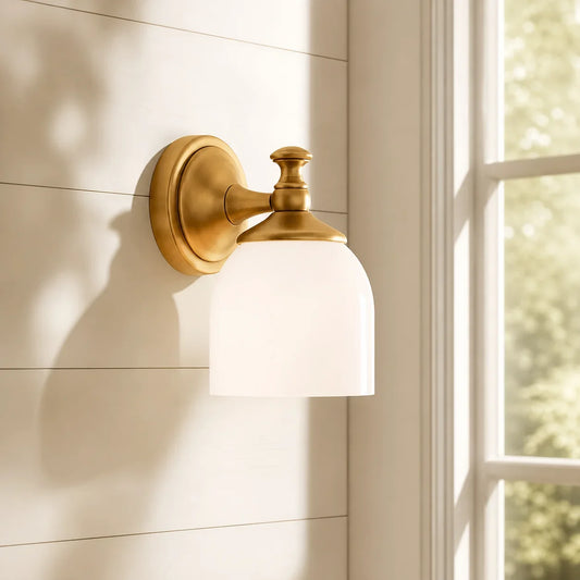 Antique Brass Milk Glass Wall Sconce