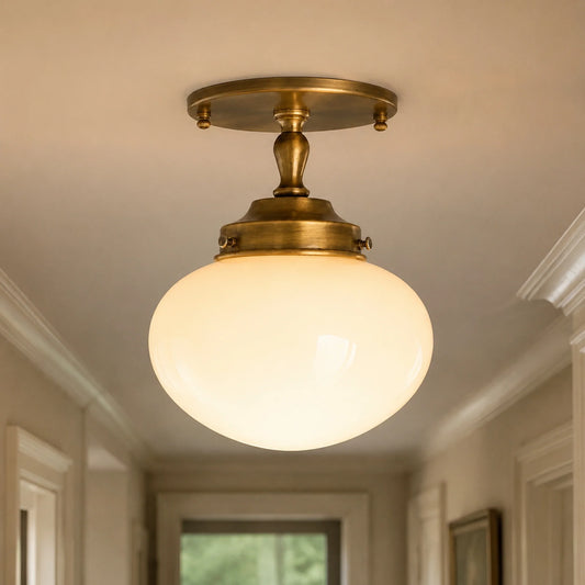 Bennett Antique Brass Milk Glass Mushroom Ceiling Light