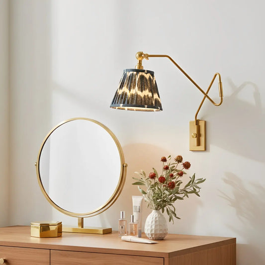 Ursula Modern Pleated Fabric Swing Arm Wall Light