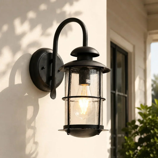 Rowan Black Clear Glass Farmhouse Outdoor Wall Lantern