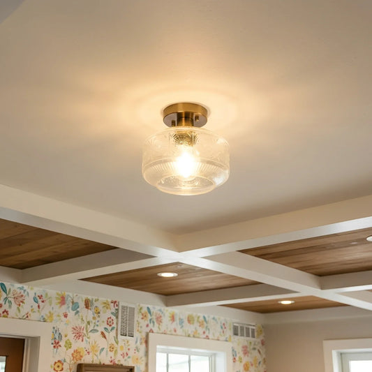 Corin Retro Textured Glass Semi-Flush Ceiling Light