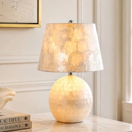 Cyvora Modern Drum Shade Capiz Table Light