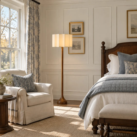 Hazel Walnut Woven Fabric Floor Lamp