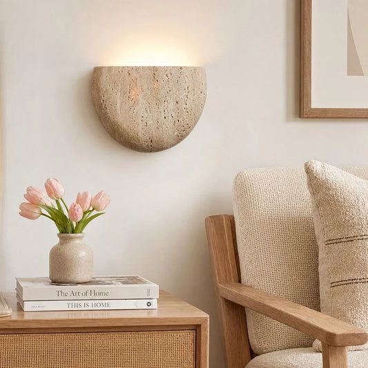 Iselin Wabi-Sabi Travertine Half-Moon Wall Sconce