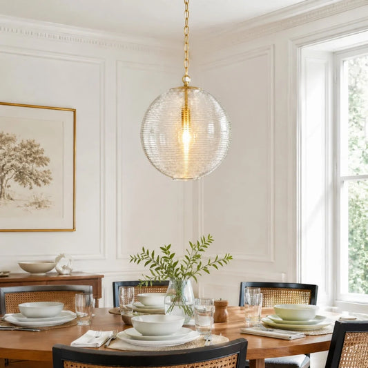 Jutta Modern Ribbed Glass Globe Pendant Light