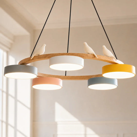 Maren Modern Nordic Macaron Bird Wood Chandelier