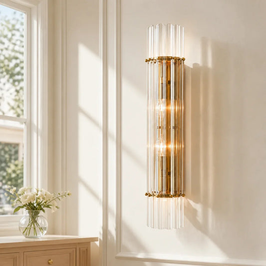 Merrick Luxury Ribbed Crystal Double Sconce