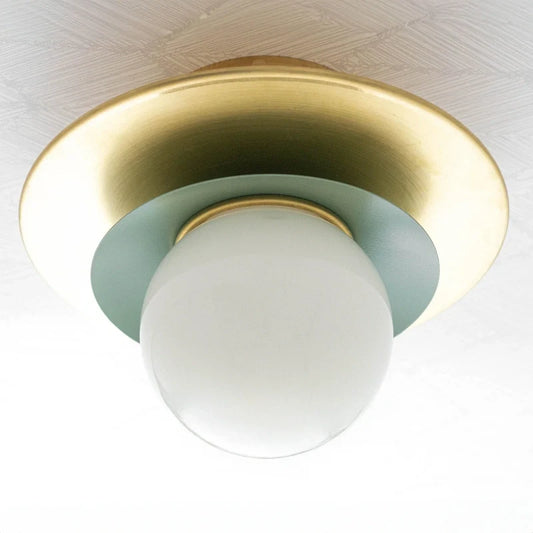 Modern Layered Brass Opal Glass Ceiling Light