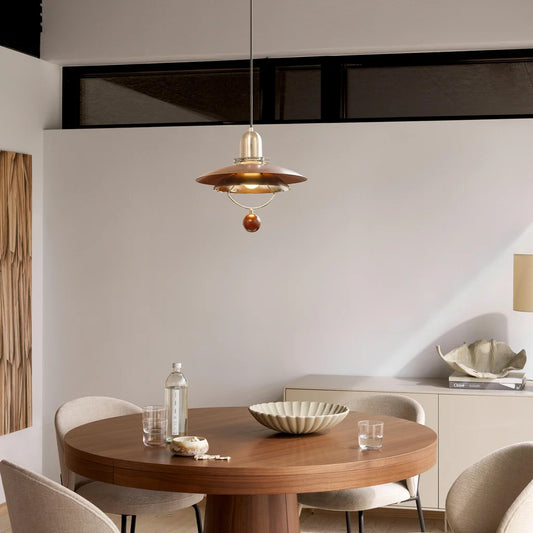 Morgana Vintage Flying Disc Walnut Pendant Light