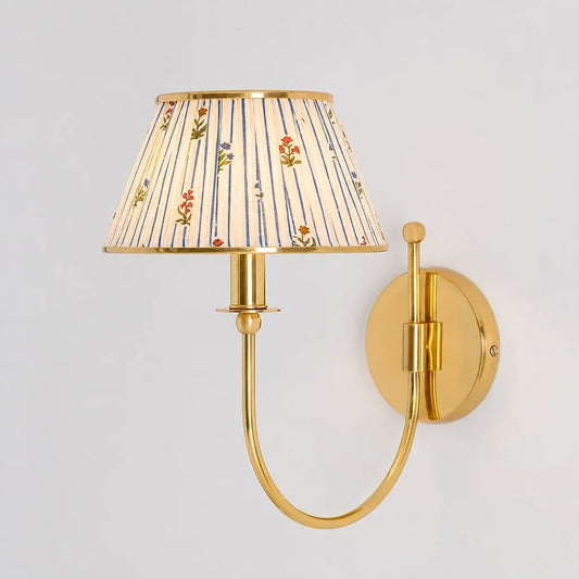 Ursula Retro Farmhouse Brass Fabric Shade Wall Sconce