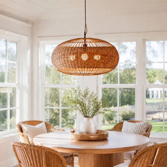 Vanyra Farmhouse Rattan Lantern Pendant Light