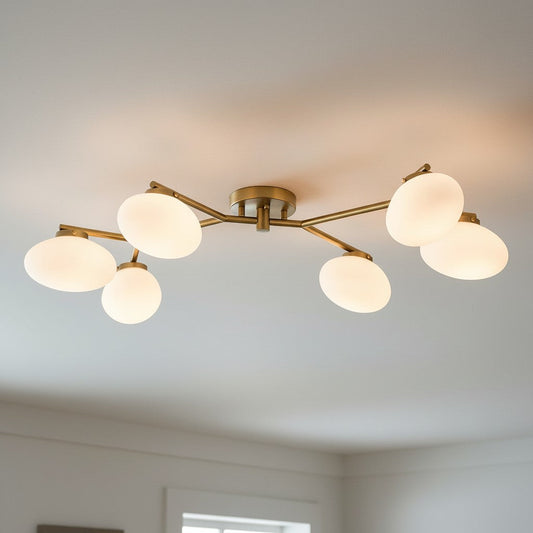 Contemporary 6 Light Branch Frosted Glass Linear Semi Flush Mount Light