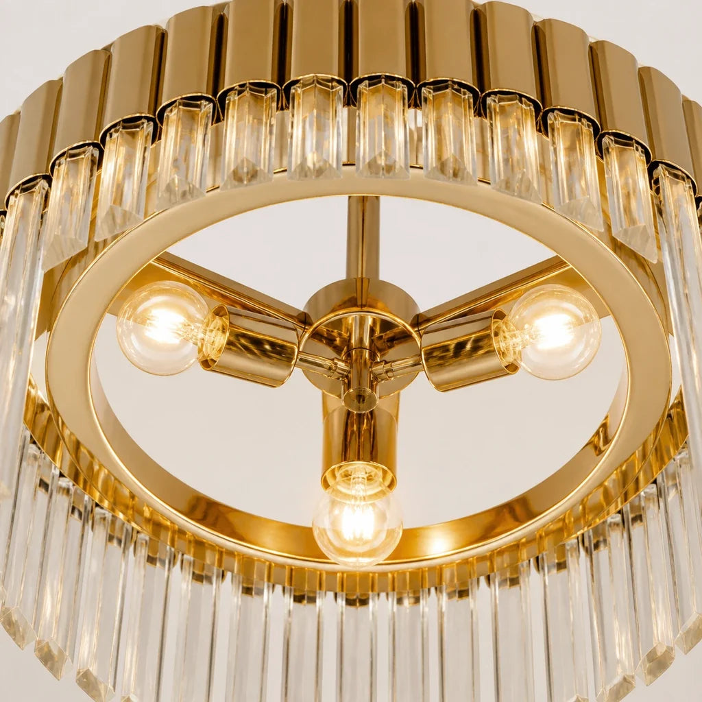 Three-bulb inner support ring with warm light inside the Soline ceiling light