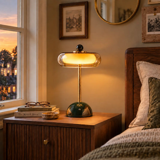 Sorcha Modern Glass & Alabaster Disc LED Table Lamp