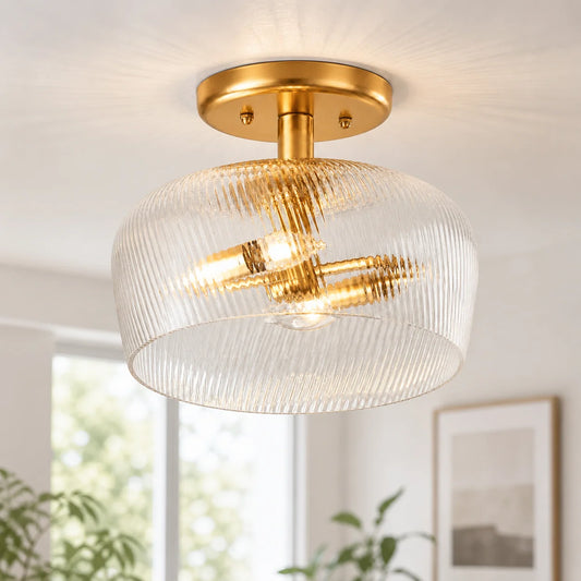 Vaelor Vintage Ribbed Glass Bowl Ceiling Light