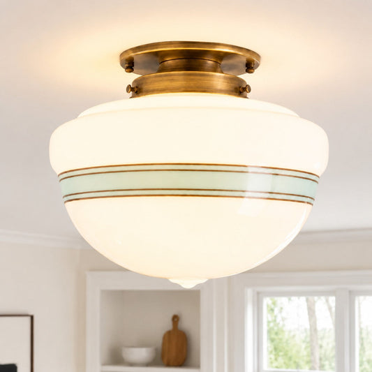 Kyran Vintage Bowl Milk Glass Semi-Flush Ceiling Light