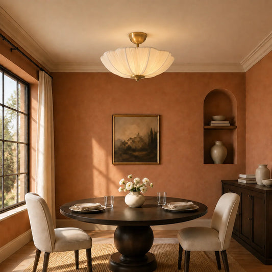 Elowen Pleated Flower Fabric Semi-Flush Ceiling Light