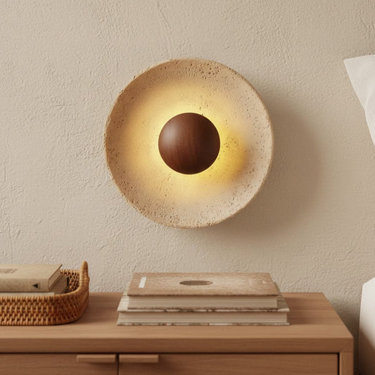 Heliara Round Halo Travertine Stone Wall Light