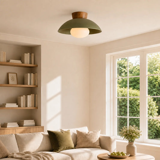 Kaelinor Wabi‑Sabi Green Iron Dome Ceiling Light