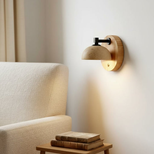 Riley Travertine Wood Round Wall Sconce