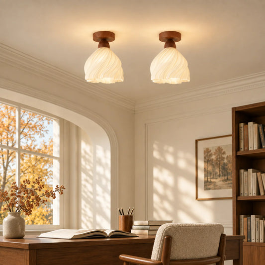 Yrja Walnut Pleated LED Flush Mount Ceiling Light