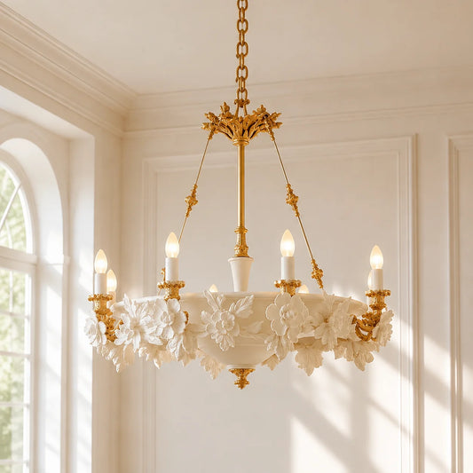 Maristella Vintage Ivory Floral Resin Petal Chandelier