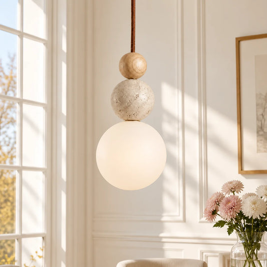 Caspin Sculptural Travertine Wood LED Pendant Light