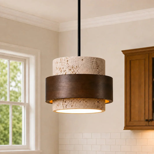 Aksel Vintage Cylindrical Travertine Stone Pendant Light