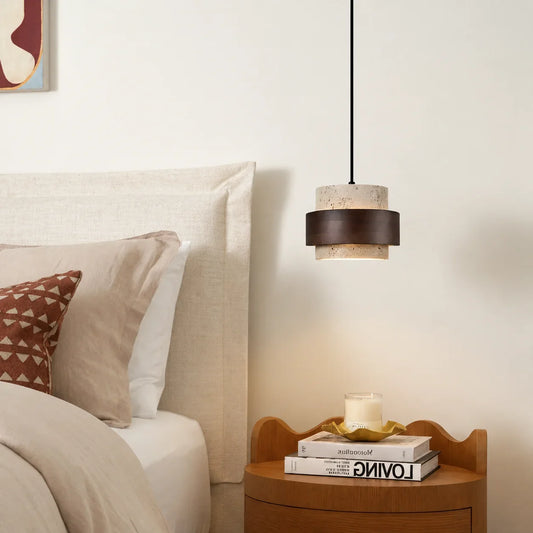 Aksel Vintage Cylindrical Travertine Stone Pendant Light