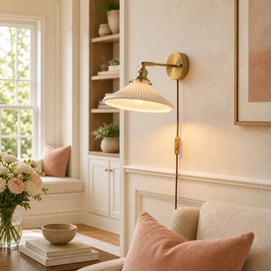 Alcott Vintage Adjustable Brass Ceramic Wall Light