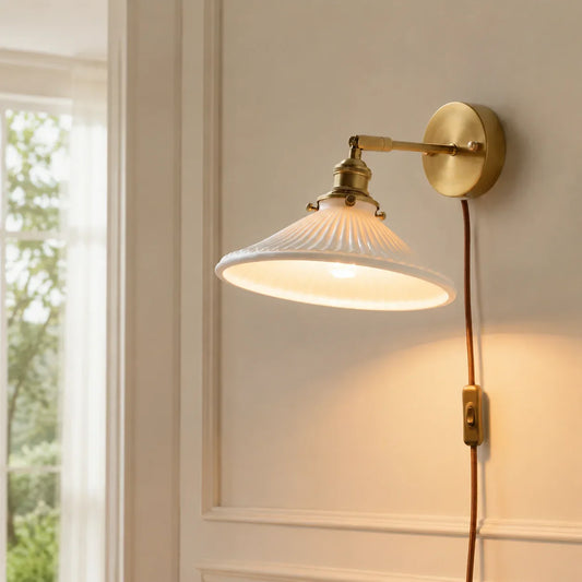 Alcott Vintage Adjustable Brass Ceramic Wall Light
