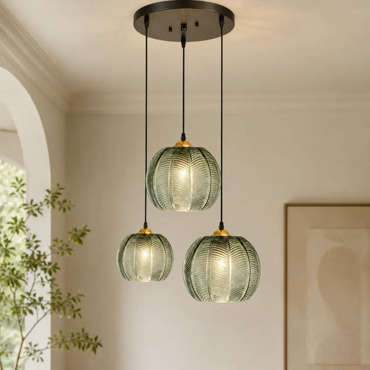 Aria Modern Ribbed Glass Ball Pendant Light