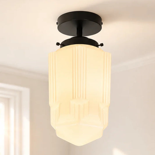 Audrey Art Deco Milk Glass Semi Flush Mount Ceiling Light