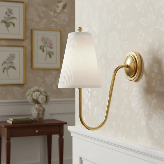 Augusta Vintage Brass Pleated Linen Wall Sconce