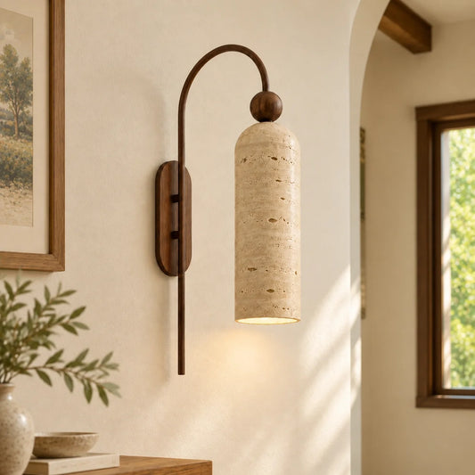 Azura Retro Cylindrical Travertine Vertical Wall Sconce