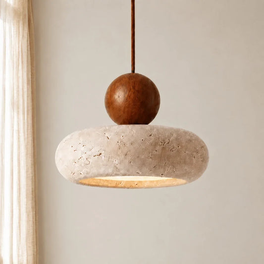 Brionyra Retro Wabi-Sabi Travertine Disc Pendant Light
