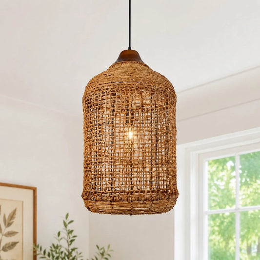 Britta Farmhouse Rattan Cage Pendant Light