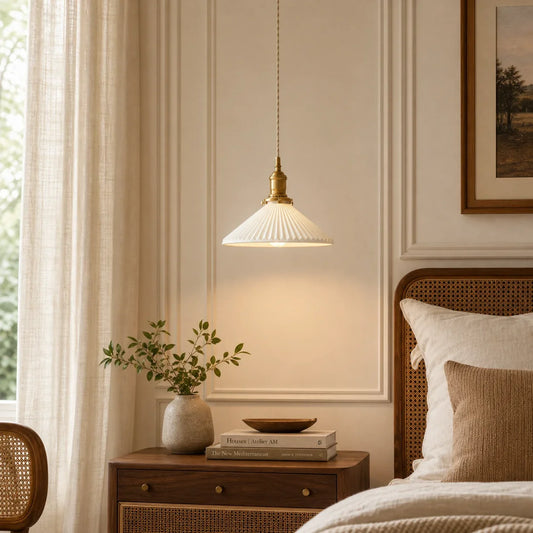 Colette Vintage  Brass Pleated Ceramic Pendant Light