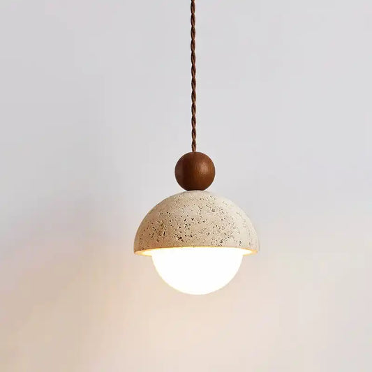 Coraline Retro Wabi-Sabi Travertine Stone Dome Pendant Light