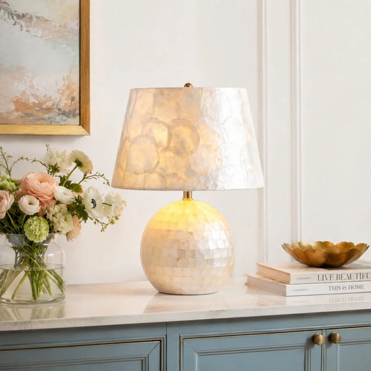 Cyvora Modern Drum Shade Capiz Table Light