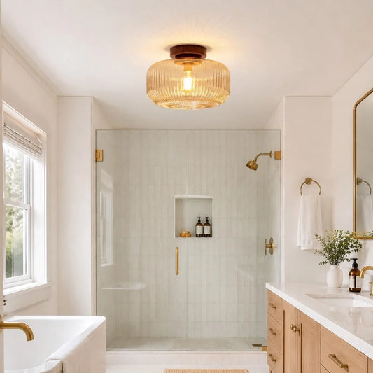 Dagmar Farmhouse Retro Ribbed Glass Ceiling Light