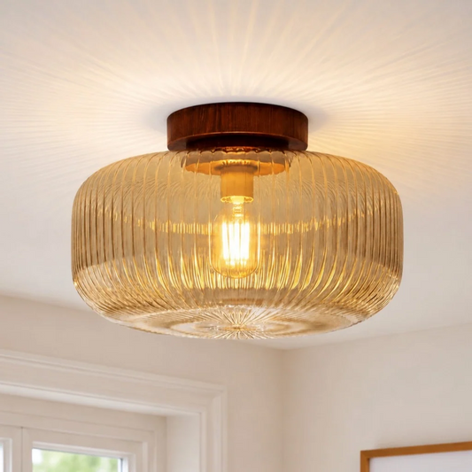 Dagmar Farmhouse Retro Ribbed Glass Ceiling Light