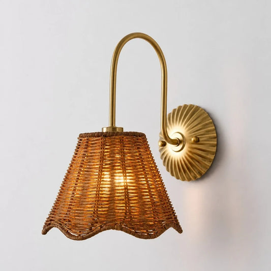 Daryn Vintage Scalloped Rattan Brass Wall Sconce