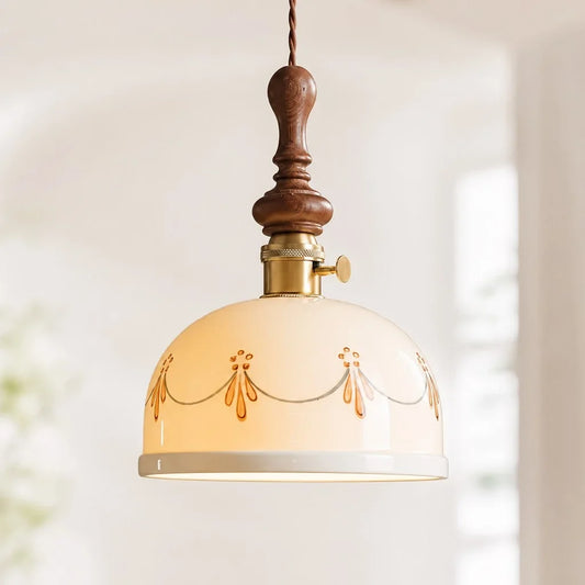 Elin Vintage Ceramic Floral Pattern Pendant Light