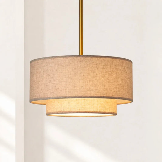 Elynx Farmhouse Linen Double Drum Pendant Light